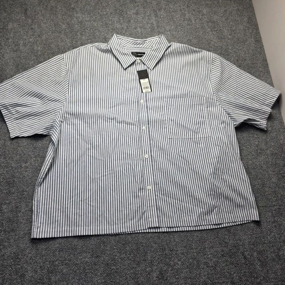 Blue & White Striped Short Sleeve Button-Down Shirt XXL